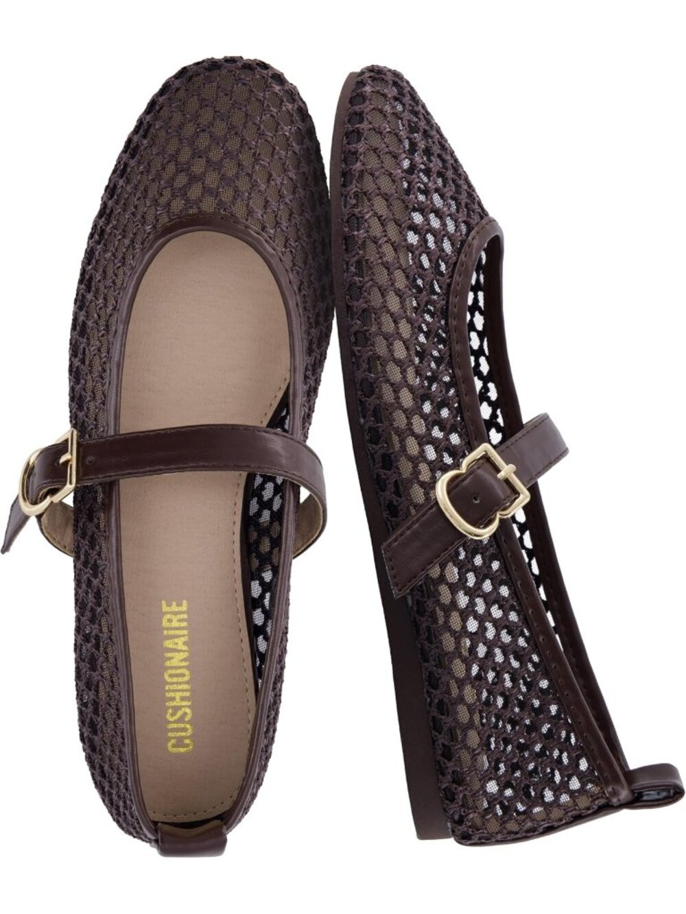 Women's Coffee Brown Memory Foam Mesh Mary Jane Breathable Ballet Flat Shoes